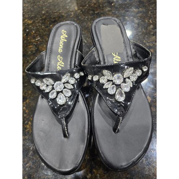 Athena Alexander Sandals Women's Size 7 Black Rhinestone Embellished Slip On - Picture 1 of 11